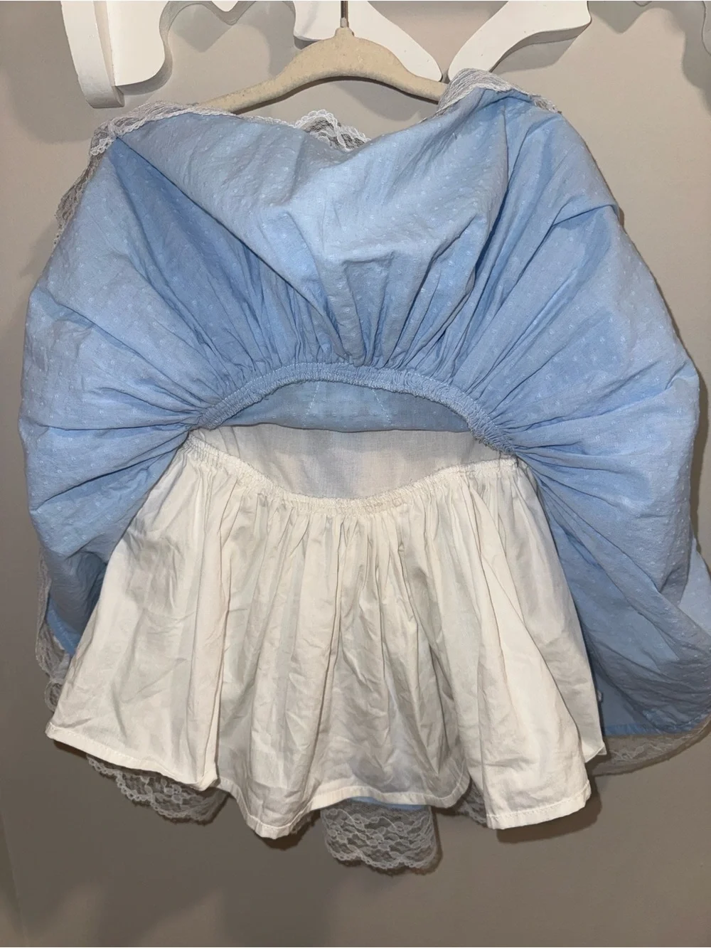 Light Blue Lace Tiered Dress with White Bows